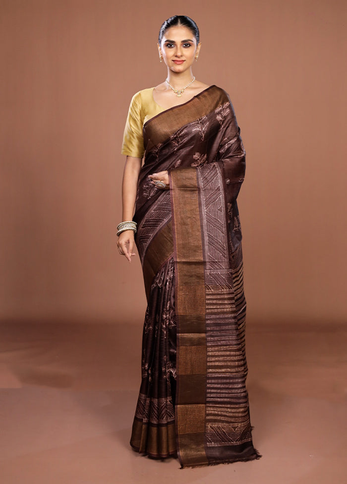 Maroon Handloom Tussar Pure Silk Saree With Blouse Piece