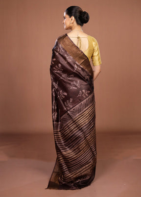 Maroon Handloom Tussar Pure Silk Saree With Blouse Piece