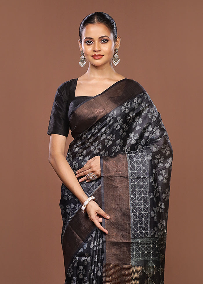 Blue Handloom Tussar Pure Silk Saree With Blouse Piece