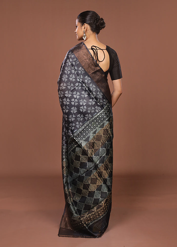 Blue Handloom Tussar Pure Silk Saree With Blouse Piece