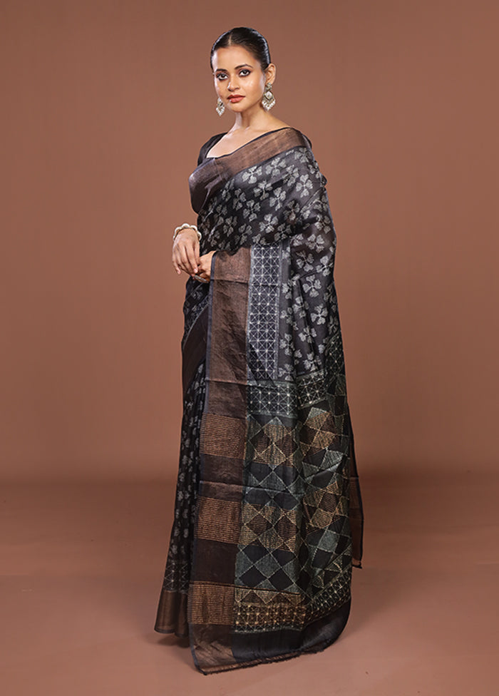 Blue Handloom Tussar Pure Silk Saree With Blouse Piece