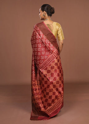 Pink Handloom Tussar Pure Silk Saree With Blouse Piece