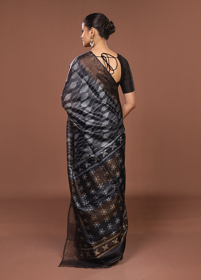 Blue Handloom Tussar Pure Silk Saree With Blouse Piece