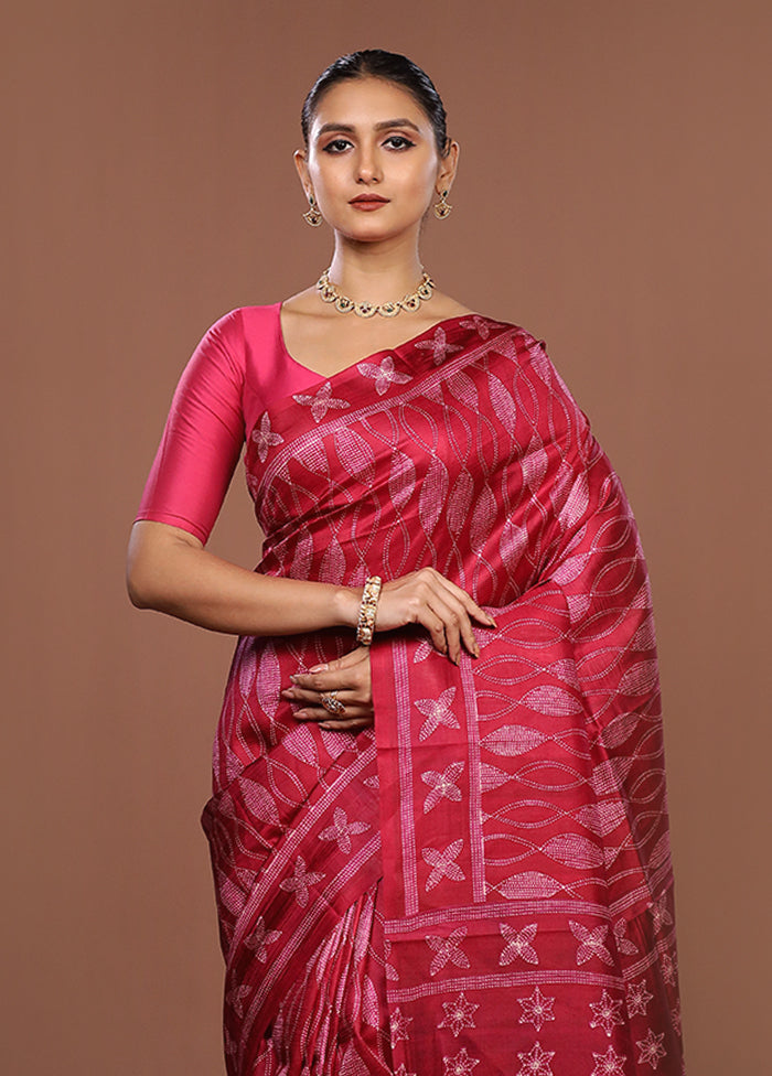 Pink Tussar Silk Saree With Blouse Piece