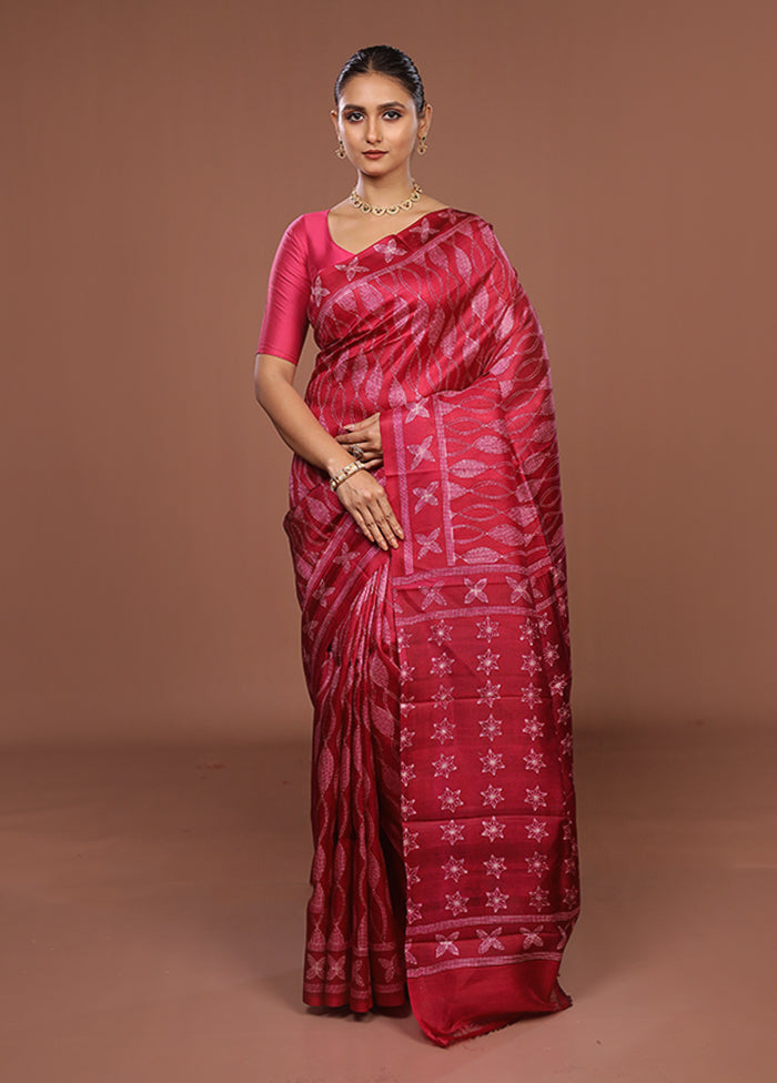 Pink Tussar Silk Saree With Blouse Piece