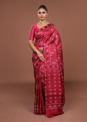 Pink Tussar Silk Saree With Blouse Piece