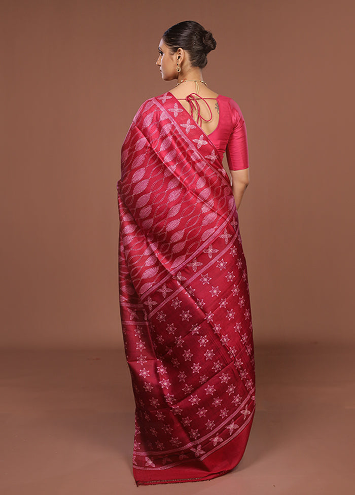 Pink Tussar Silk Saree With Blouse Piece
