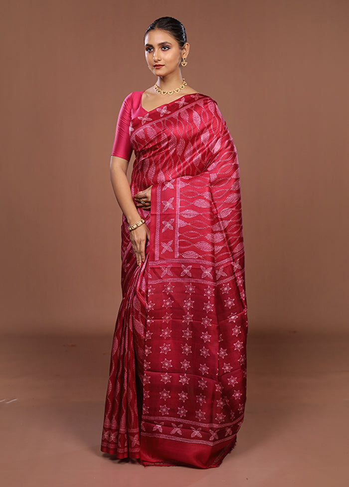 Pink Tussar Silk Saree With Blouse Piece