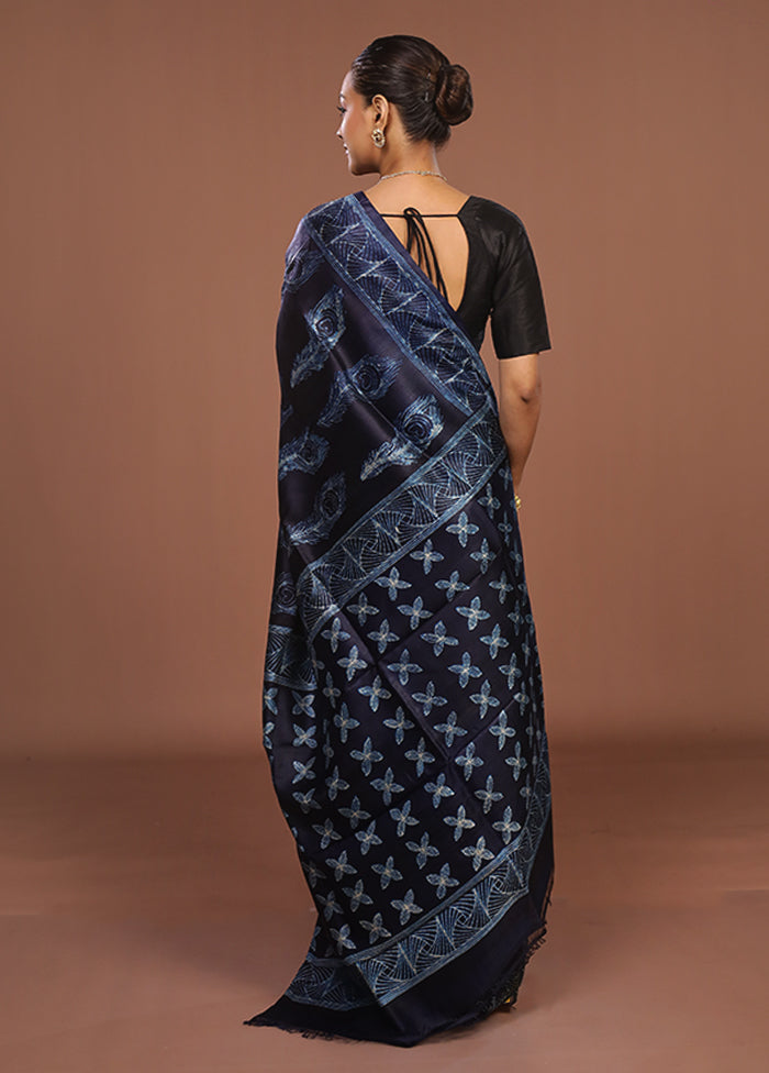 Blue Tussar Silk Saree With Blouse Piece
