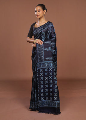 Blue Tussar Silk Saree With Blouse Piece