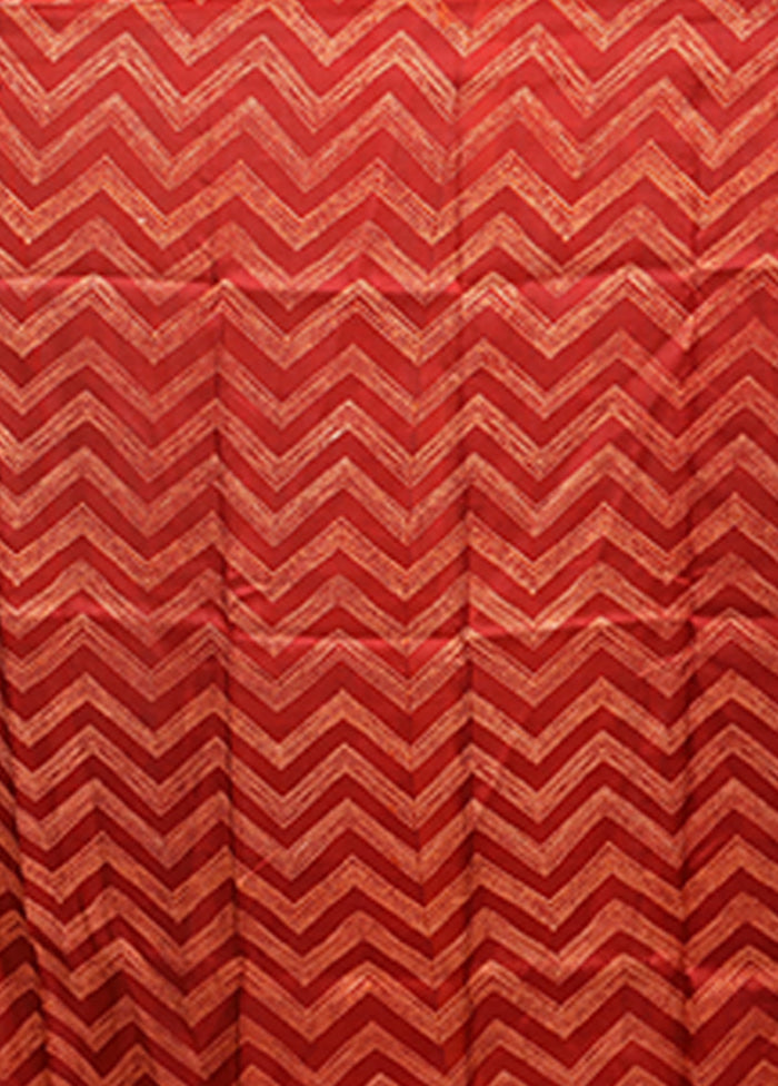 Red Tussar Silk Saree With Blouse Piece