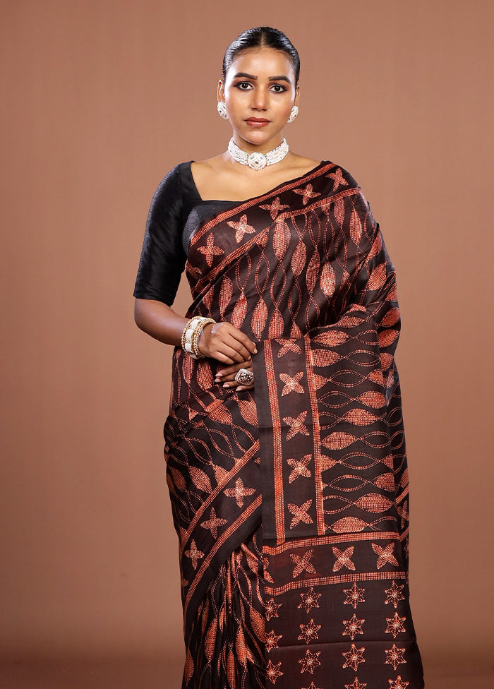 Black Tussar Silk Saree With Blouse Piece