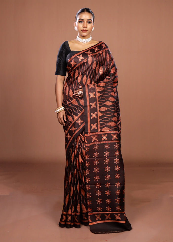 Black Tussar Silk Saree With Blouse Piece