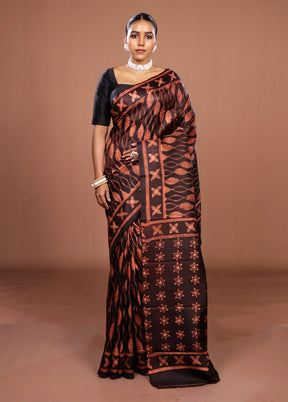 Black Tussar Silk Saree With Blouse Piece