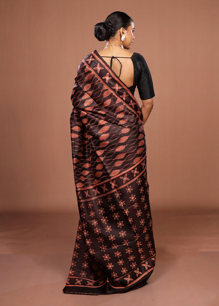 Black Tussar Silk Saree With Blouse Piece