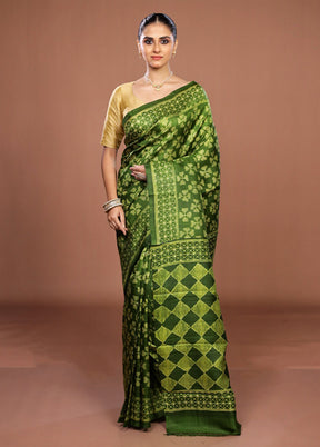 Green Tussar Silk Saree With Blouse Piece