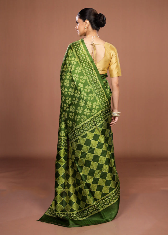 Green Tussar Silk Saree With Blouse Piece