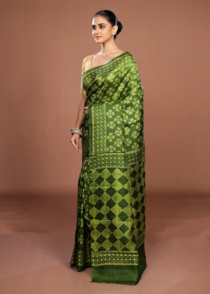 Green Tussar Silk Saree With Blouse Piece