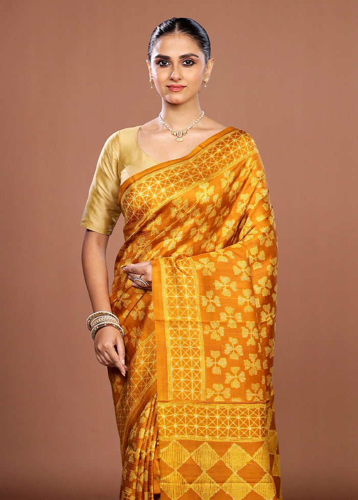 Yellow Tussar Silk Saree With Blouse Piece
