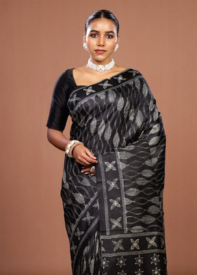 Black Tussar Silk Saree With Blouse Piece
