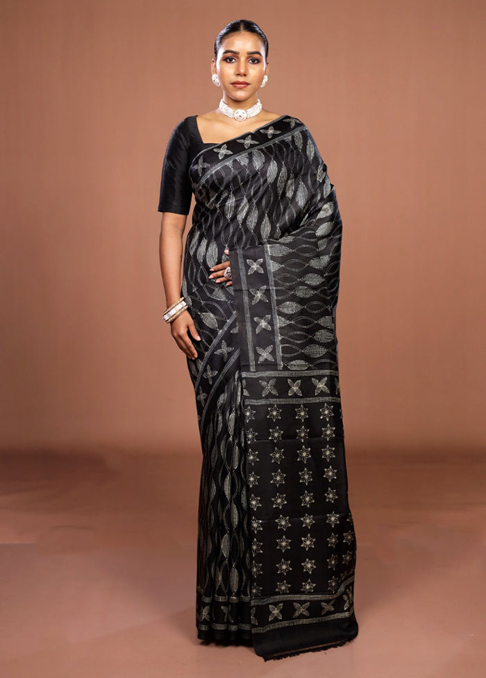 Black Tussar Silk Saree With Blouse Piece
