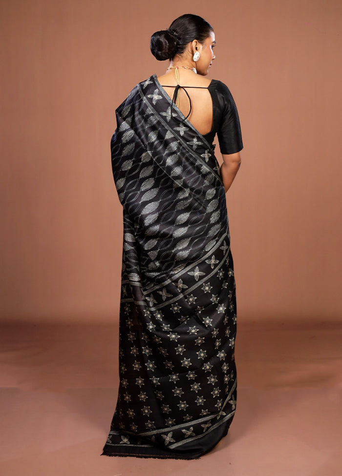 Black Tussar Silk Saree With Blouse Piece