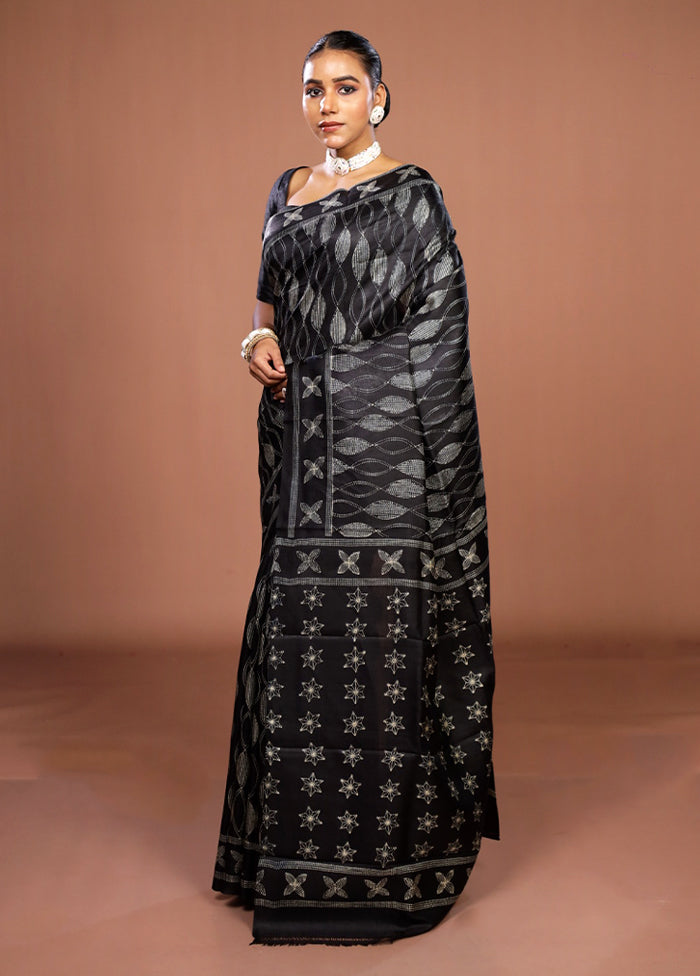 Black Tussar Silk Saree With Blouse Piece