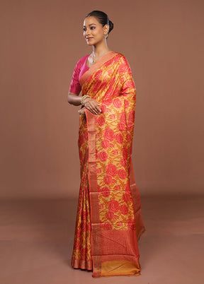 Pink Handloom Tussar Pure Silk Saree With Blouse Piece