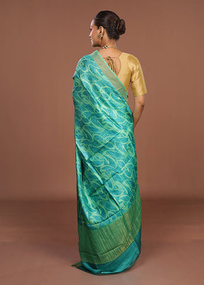 Green Handloom Tussar Pure Silk Saree With Blouse Piece