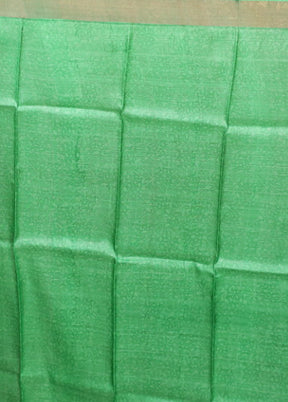 Green Handloom Tussar Pure Silk Saree With Blouse Piece