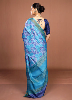 Blue Handloom Tussar Pure Silk Saree With Blouse Piece