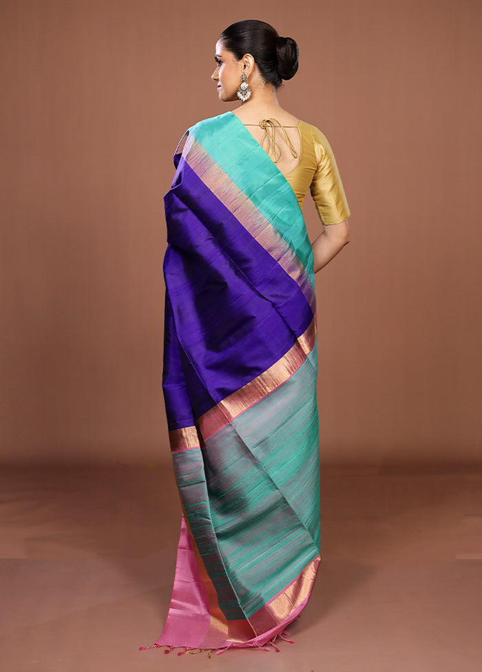 Blue Handloom Kanjivaram Pure Silk Saree With Blouse Piece