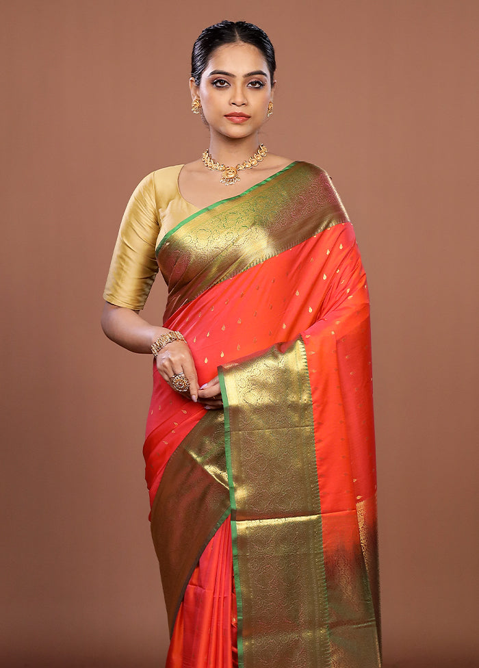 Pink Kanjivaram Silk Saree With Blouse Piece