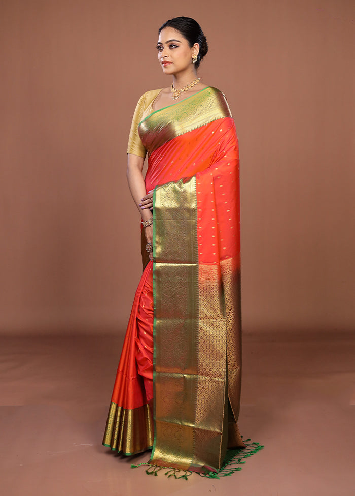 Pink Kanjivaram Silk Saree With Blouse Piece