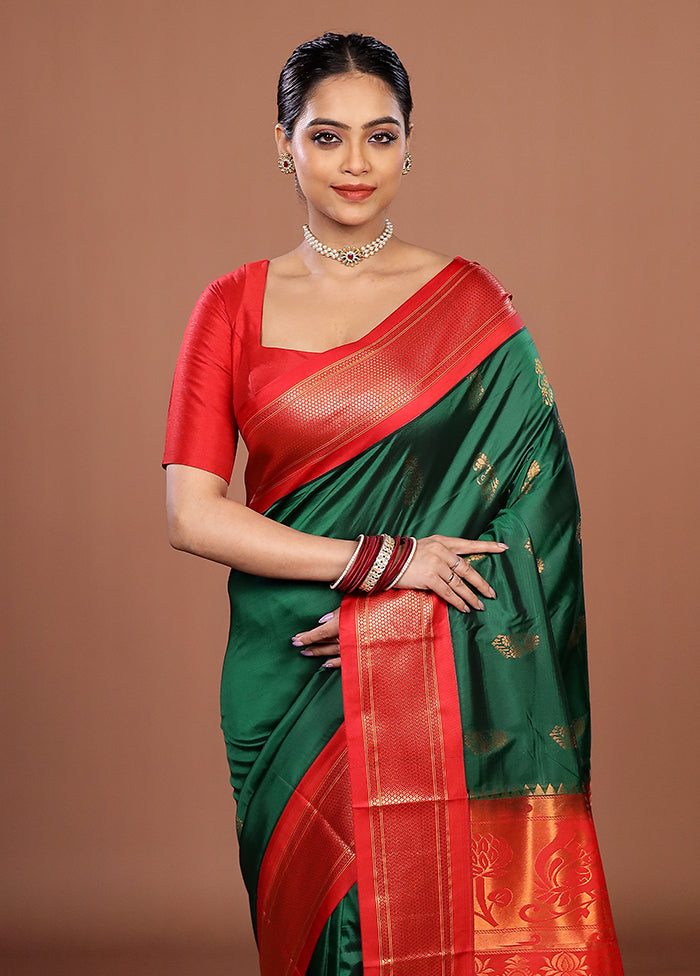 Green Kanjivaram Silk Saree With Blouse Piece