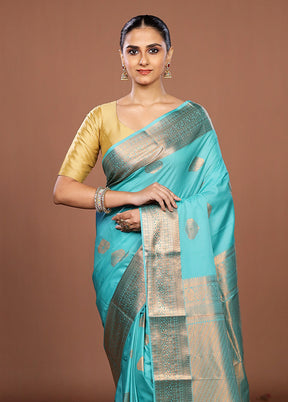 Blue Kanjivaram Silk Saree With Blouse Piece