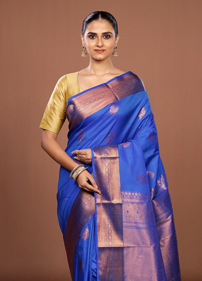 Blue Kanjivaram Silk Saree With Blouse Piece
