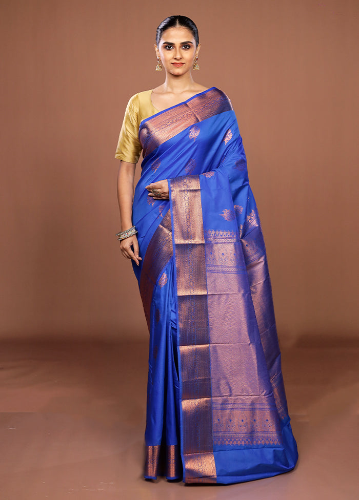 Blue Kanjivaram Silk Saree With Blouse Piece