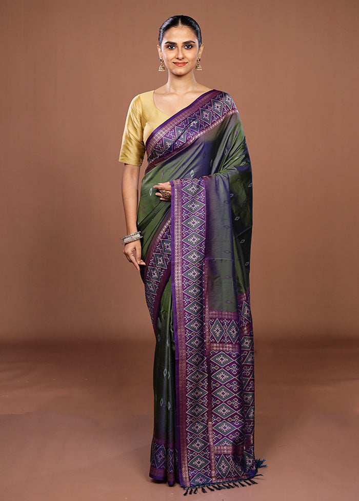 Green Dupion Silk Saree With Blouse Piece