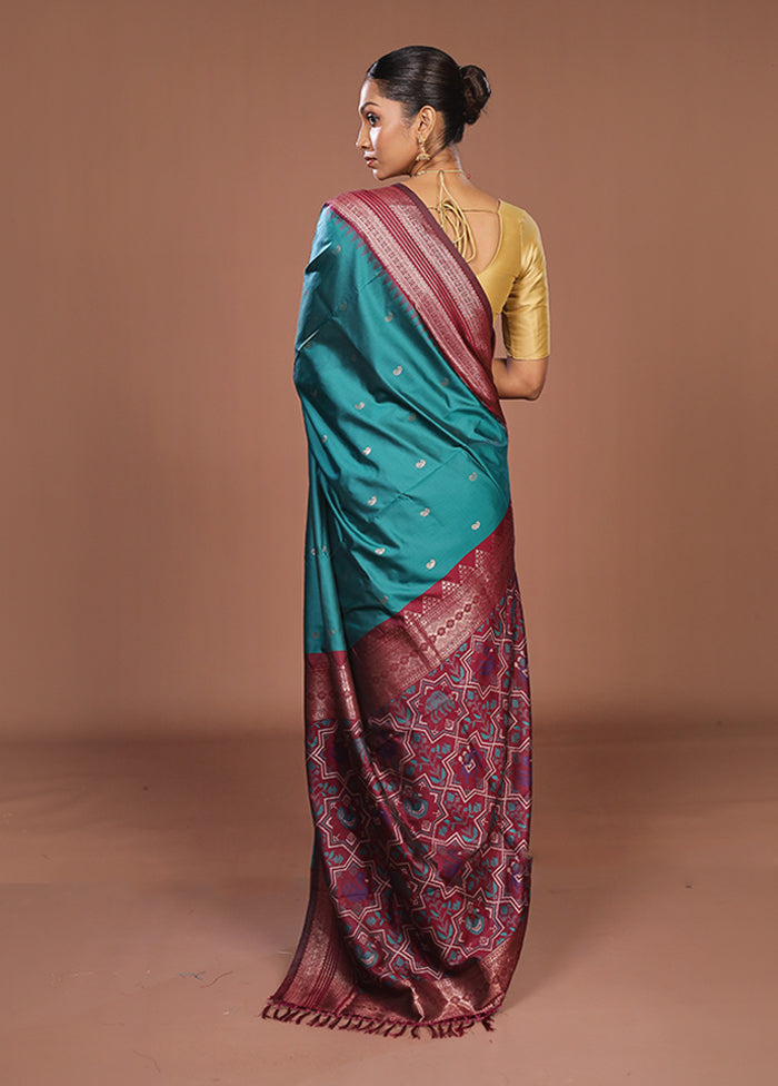 Green Dupion Silk Saree With Blouse Piece
