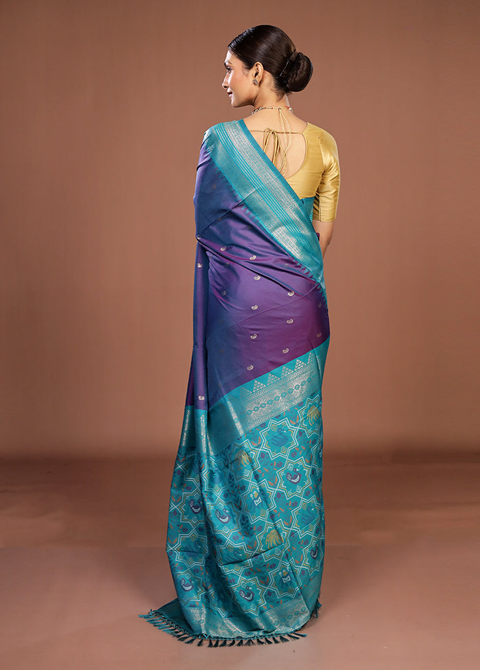 Purple Dupion Silk Saree With Blouse Piece
