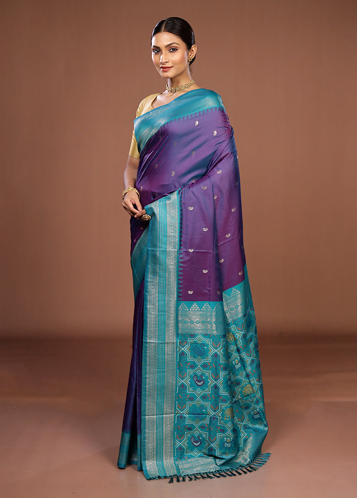 Purple Dupion Silk Saree With Blouse Piece