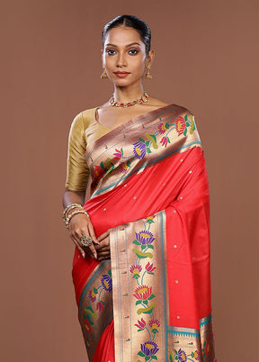 Red Dupion Silk Saree With Blouse Piece