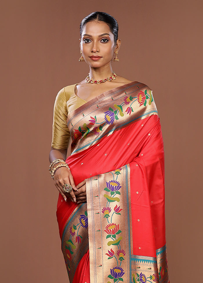 Red Dupion Silk Saree With Blouse Piece