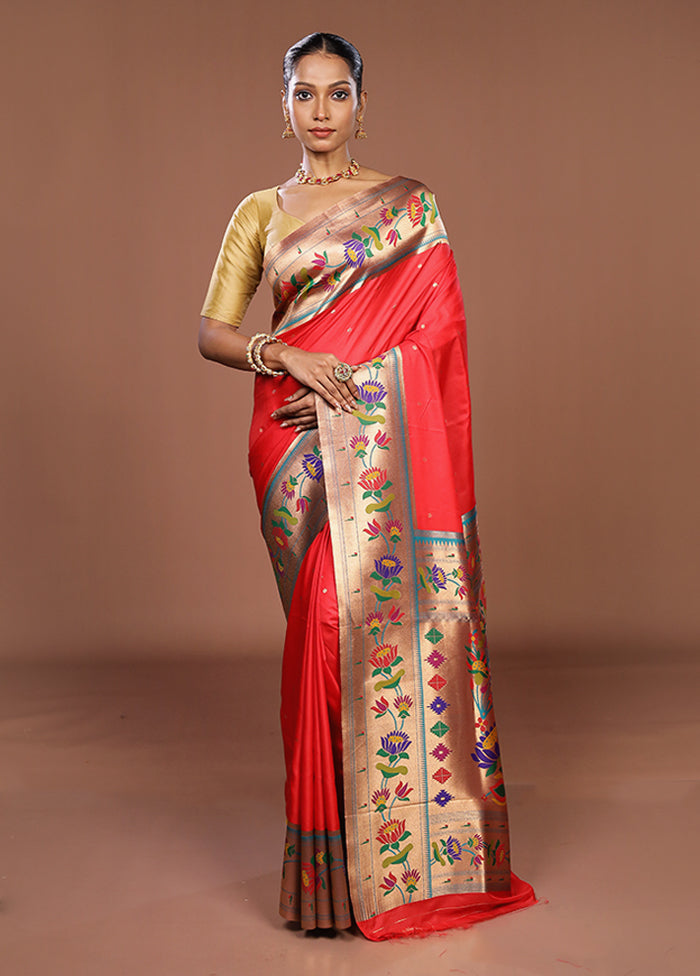 Red Dupion Silk Saree With Blouse Piece
