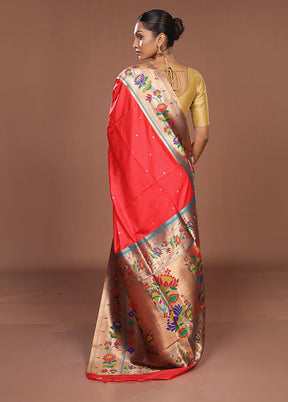 Red Dupion Silk Saree With Blouse Piece