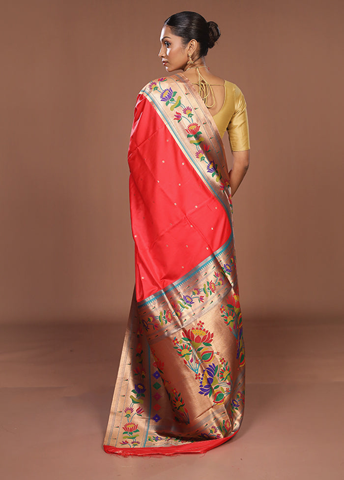 Red Dupion Silk Saree With Blouse Piece