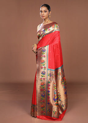 Red Dupion Silk Saree With Blouse Piece
