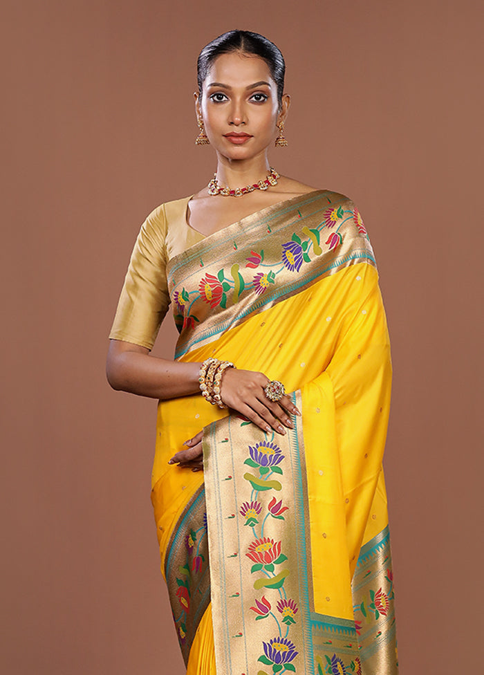 Yellow Dupion Silk Saree With Blouse Piece