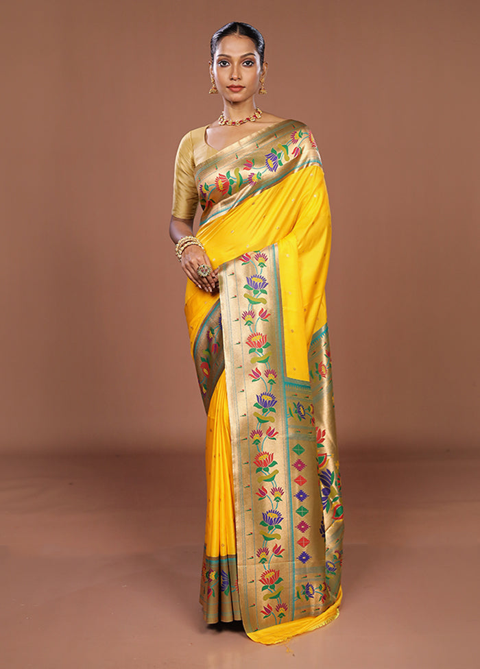 Yellow Dupion Silk Saree With Blouse Piece
